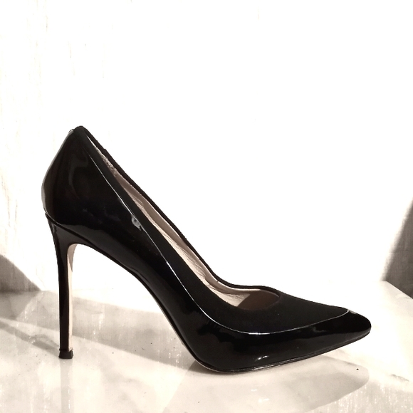 Pour La Victoire Shoes - POUR LA VICTOIRE Black Suede & Patent Stiletto Court Shoes